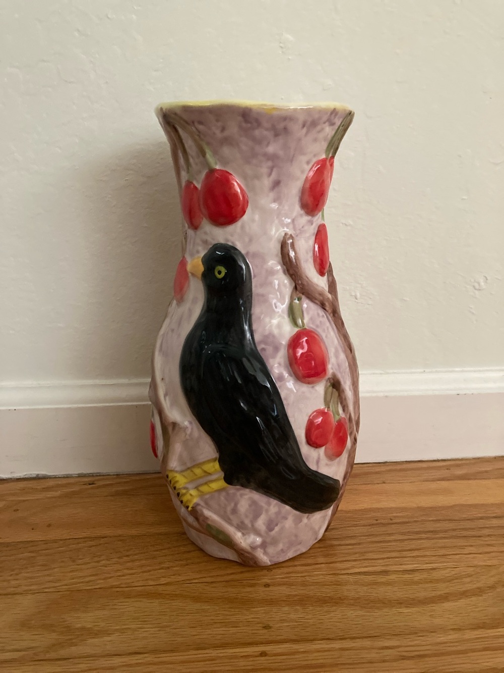 Anthropologie and Nathalie Lete Black Bird with Cherry Ceramic Vase